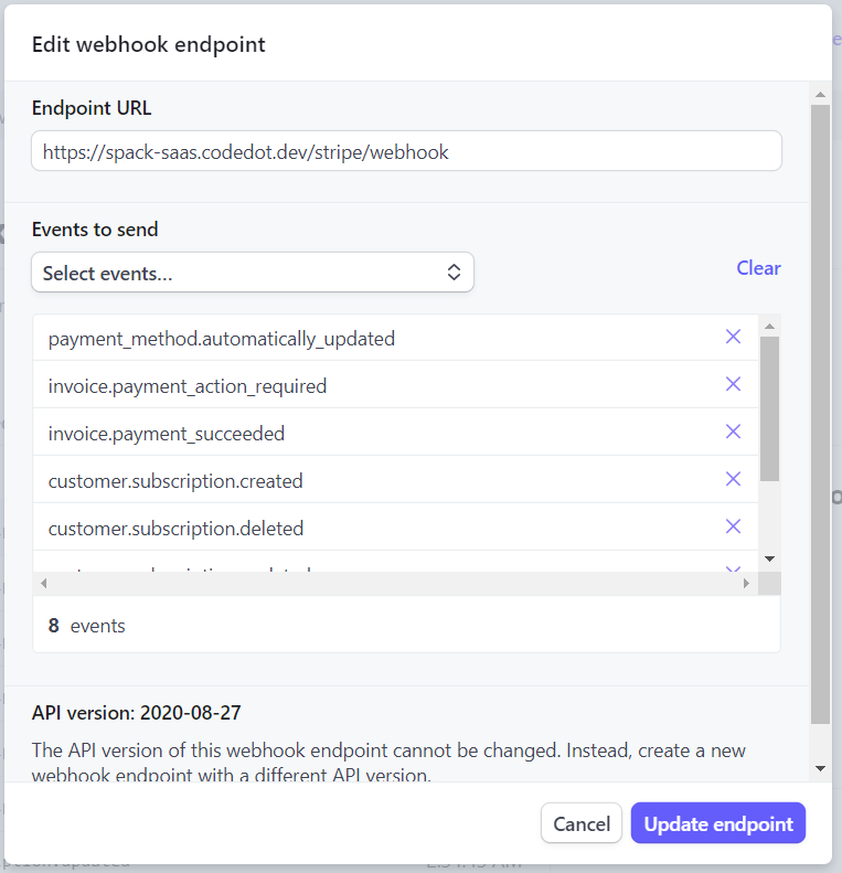 Spack SaaS Stripe Webhook Events