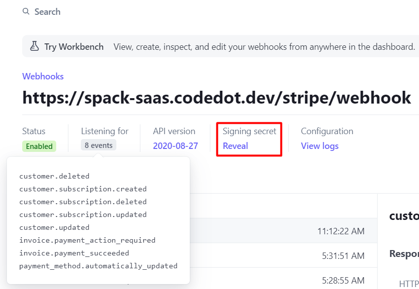 Spack SaaS Stripe Webhook Secret Reveal